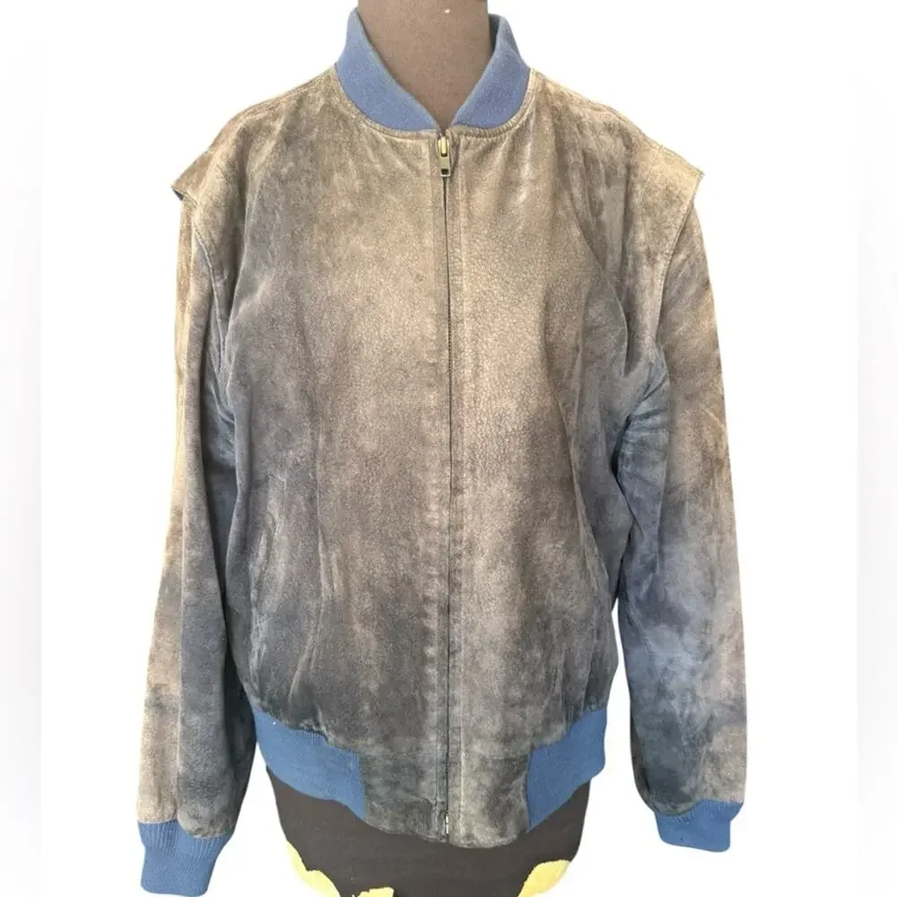 Vtg Suede Multi-Tone Patina Fade Distressed Retro Aviation Bomber Jacket Mens L